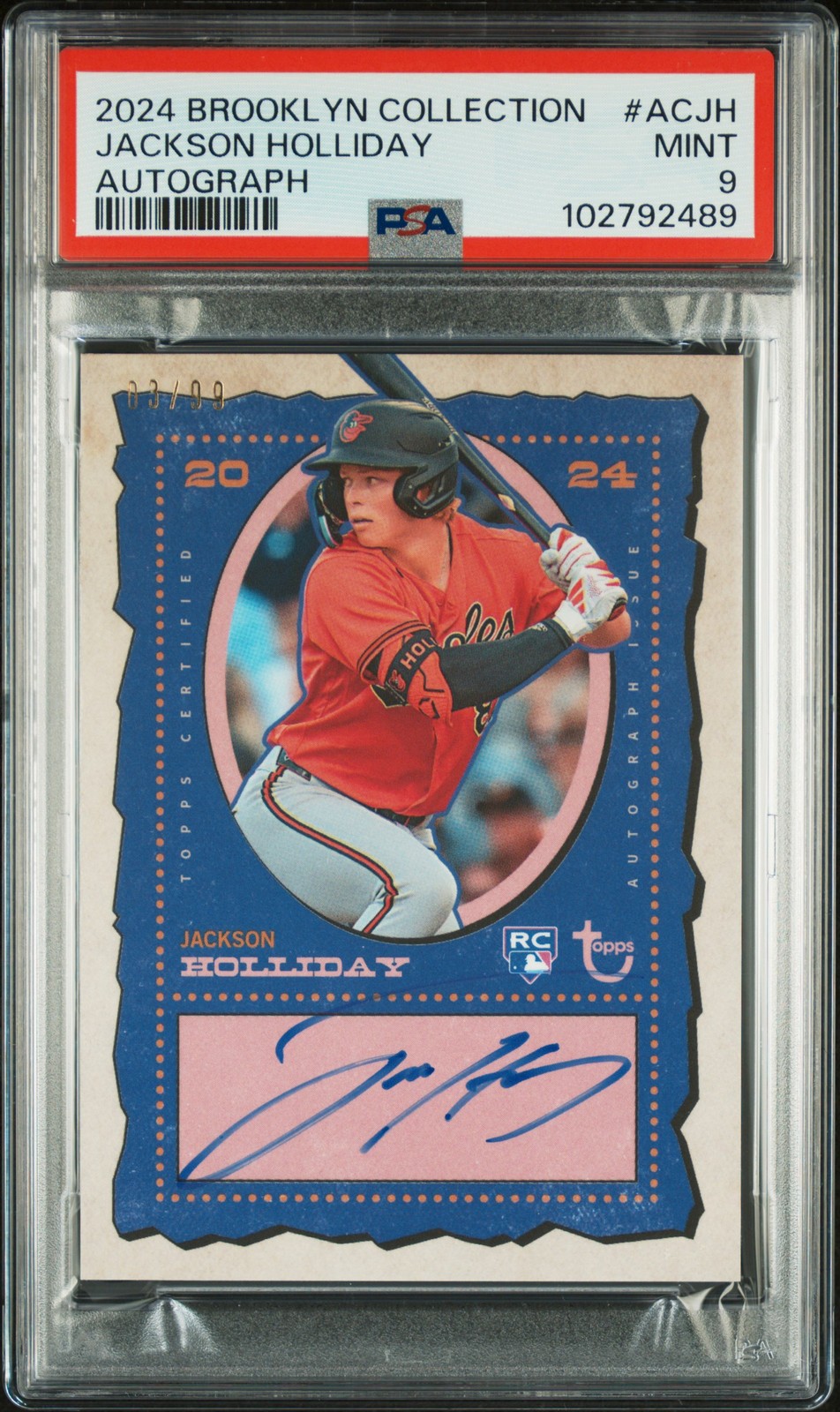 Jackson Holliday 2024 Brooklyn Collection Auto /99 Rookie Orioles PSA 10