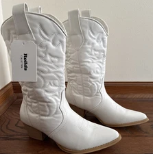 NWT! Cowboy Boots Rollda NZX10 Ranch Horse Rodeo White Women’s 7.5