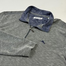 Tommy Bahama Sweater Mens Large Gray Quarter Zip Marlin Logo Tencel Modal