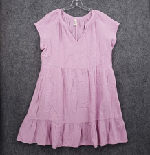 Pact Tiered Double Gauze Dress Womens Large Pink 100 Organic Cotton V Neck