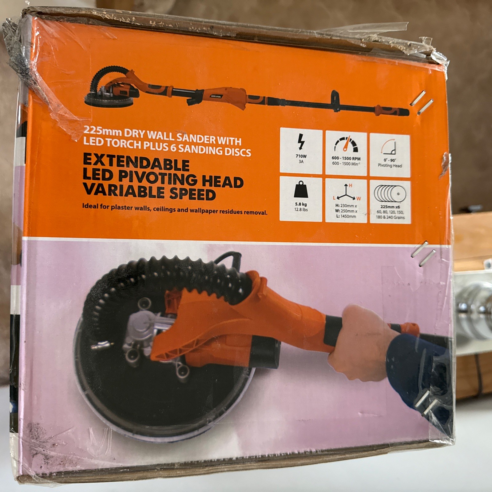 Evolution R225DWS Dry Wall Sander LED Extendable+Discs