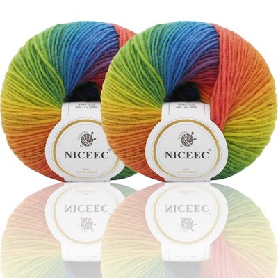 2 Skeins Rainbow Soft Yarn 100% Wool Gradient Multi Color Yarn for Crocheting Kn