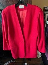VTG Miss Pendleton Red Collarless Virgin Wool Blazer Lined Size 14 Classic