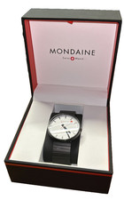 👉 MONDAINE OFFICIAL SWISS RAILROAD MEN'S QUARTZ WATCH - NEW BATTERY - NEAR MINT
