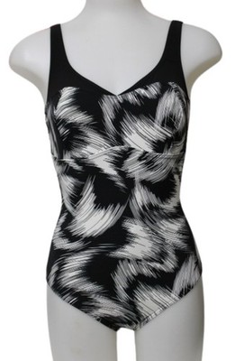 Speedo AquaFlex Body Shaping Badeanzug Damen Schwarz-Weiß Pinsel-Print Gr.40