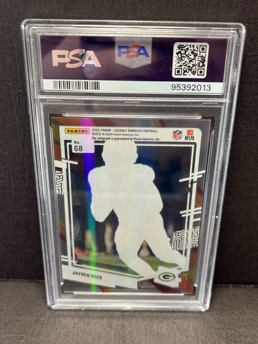 2023 Clearly Donruss Jayden Reed Auto RC Vintage Stripes 11/18 Jersey # PSA 10 - Picture 2 of 4