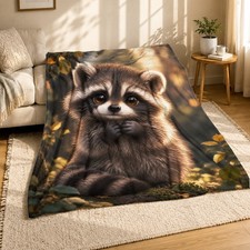 Baby Raccoon Portrait Coral Fleece Blanket Woodland Animal Decor
