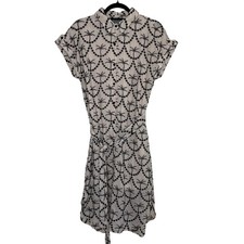 Figueroa & Flower Shirt Dress Womens S Cream Black Palm Tree Embroidered Belted