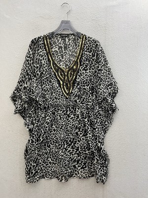 Bebe Poncho Women s M/L Leopard Y2K 2000s Beaded Sequin Event Batwing