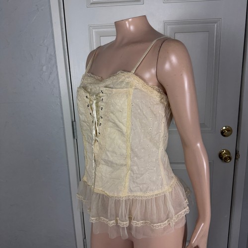 Vintage Y2K Angie Women's Top Medium Cotton Lace Up Boho Hippie Fairy Vv29 - Picture 3 of 6