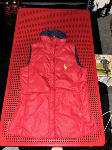 Polo Golf Ralph Lauren Women Reversible Puffer Down Vest Red Blue Kapalua Issued - Picture 1 of 5