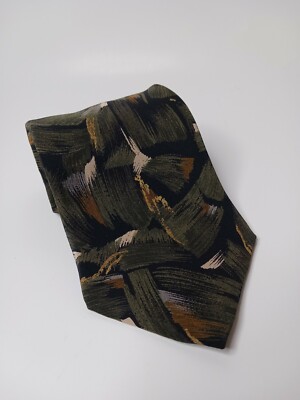 Mens Silk  Black and Green Necktie Craft  & Barrow Geometric Pattern  L 59'' W 4''