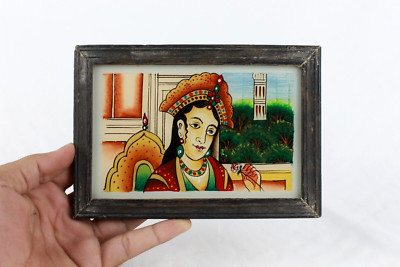 Mughal Queen Miniatur Alte Rückwärts Glas Malerei - Handarbeit Gerahmt Wandkunst