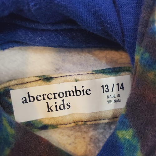 Abercrombie Kids Hoodie Kids Size 13/14 Long Sleeve Spellout Crazy Colorful Blue - Picture 4 of 6