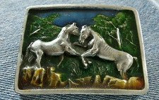 HORSES WILD STALLIONS HORSE BRONCO COWBOY WESTERN VINTAGE BELT BUCKLE IMC 1978