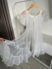 Miss elaine Peignoir transparent nightgown white lace cape robe XS-S