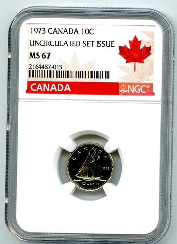 1973 CANADA 10 CENT BLUENOSE DIME NGC MS 67 UNCIRCULATED SET ISSUE COIN
