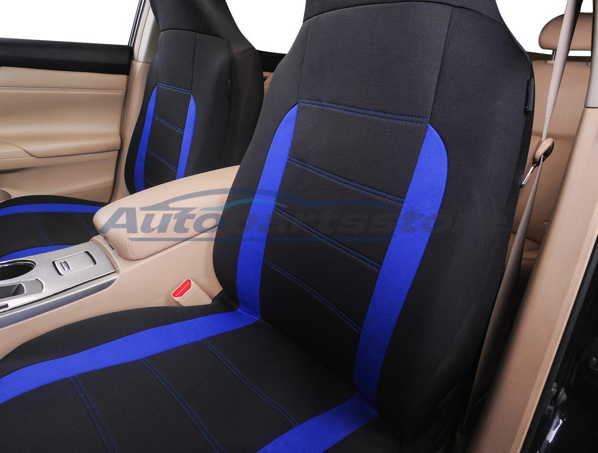 2x Blue/Black Front Row Car Seat Covers For High Back Bucket Seats Accessories