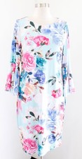 Calvin Klein Blue Floral Print Bell Sleeve Jersey Sheath Dress Size 8 Aqua