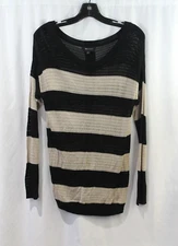 AB Studio Womens Black Tan Striped Loose Knit Top M