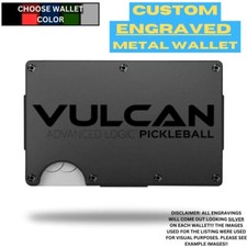 Vulcan Pickleball Logo Custom Laser Engraved Onto An Aluminum Wallet