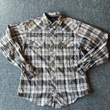 Wrangler Rock 47 Shirt Mens Medium Brown Black Pearl Snap Western Long Sleeve 