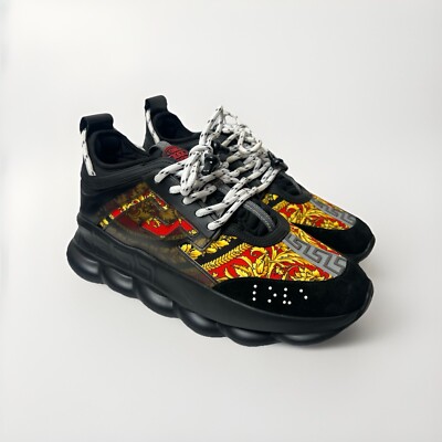 Versace Black Chain Reaction Heritage Baroque Trainers Sneaker 8 / 42