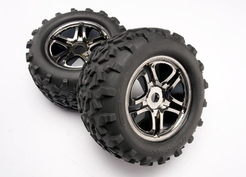 Traxxas 1/10 E-Revo * 2 SS BLACK CHROME WHEELS & 6.3" MAXX TIRES * 4983A