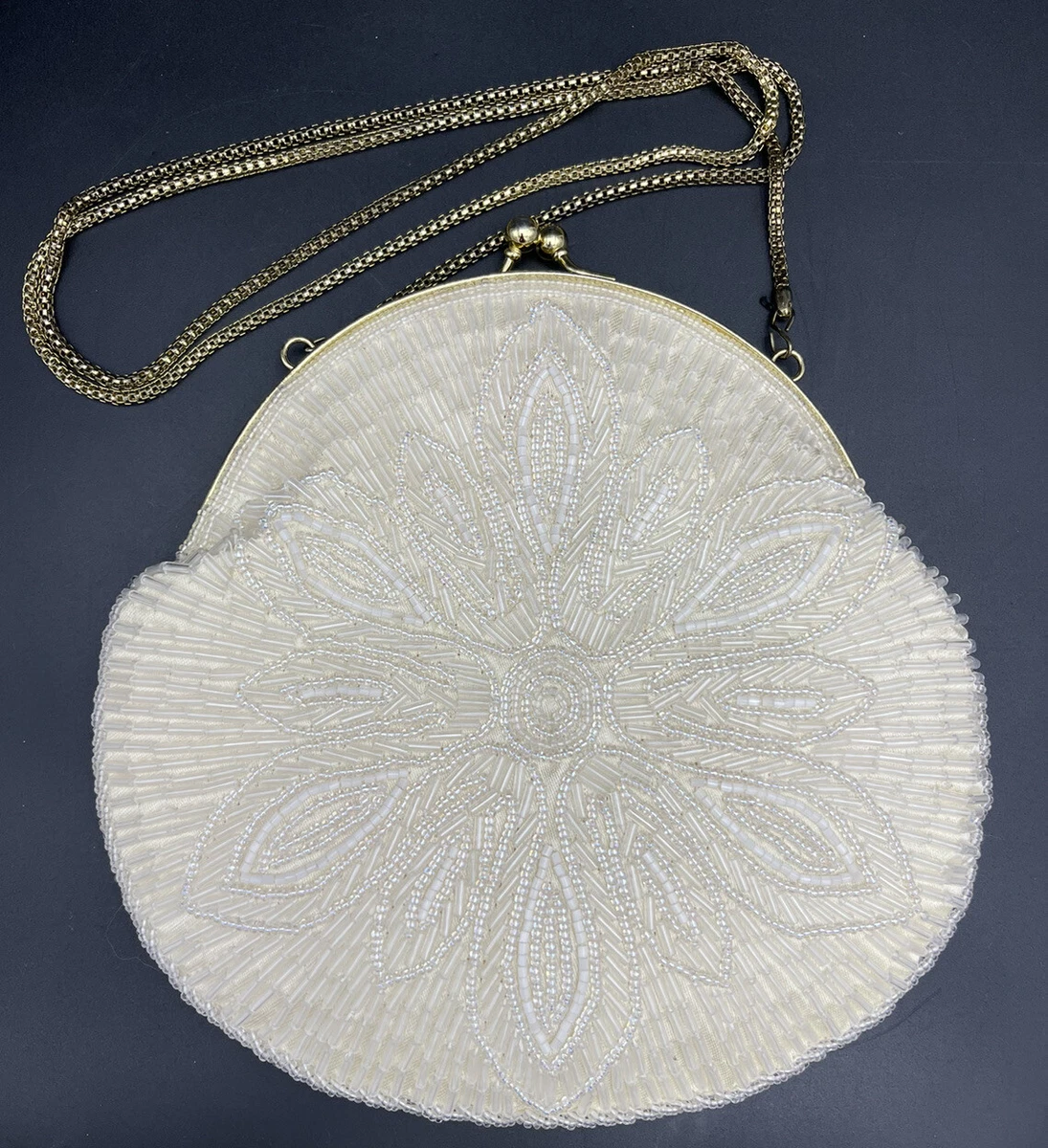 Vintage La Regale Ltd Ivory Beaded Evening Bag Purse Hand Made in China