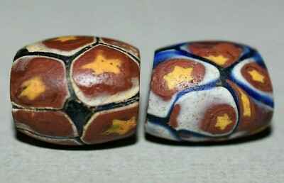 Antique Venetian Italian Millefiori Glass Beads Semi Oval Shaped, African Trade