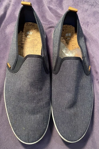 H&M Mens  Size 11.5 Canvas Fabric Loafer Sneakers Shoes Gray Slip ons