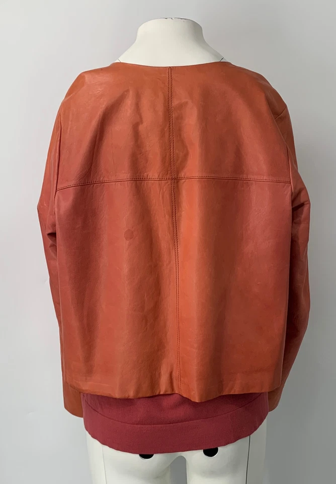 Lafayette 148 Rústico Naranja y Rojo Cuero Chaqueta Abierta Camisa y Camiseta sin Mangas Talla L Foto 2 de 4
