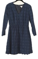 J. Crew Women’s Dress 6 Navy Blue A Line Eyelet Long Sleeve V Neck Lined Cotton