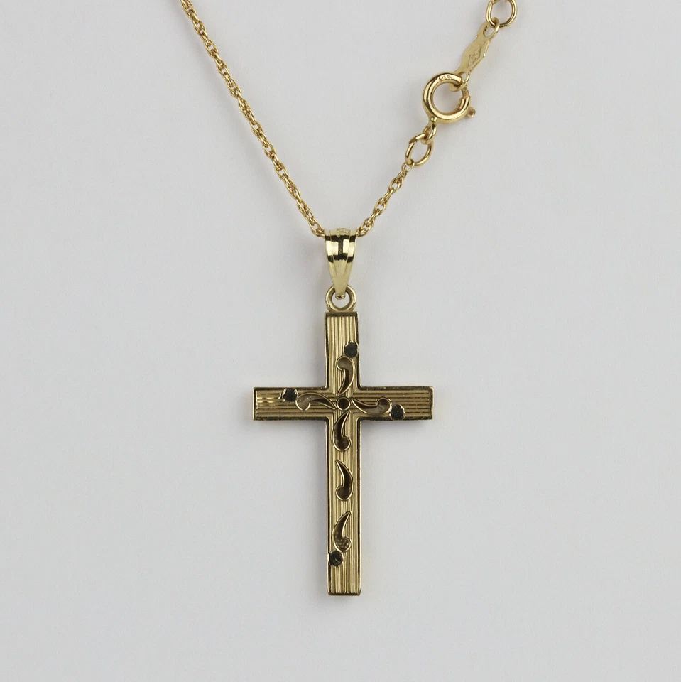14k Yellow & White Gold Women's Cross Pendant Necklace 14" - Image 3 of 4