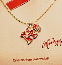 Disney Minnie Initial H Charm Necklace Polka Dot Made w Crystals from Swarovski