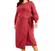 Taylor Faux-Wrap Long-Sleeve Red Sweater Dress Size Large