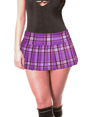 MICRO MINI Spandex Skirt Plaid Pleated (LycraPurple)