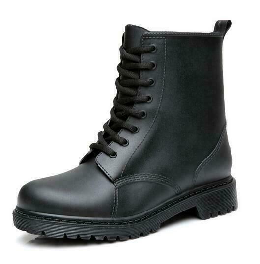 Mens Rain Boots High Top Lace Up Casual Shoes Britain Waterproof Outdoor Fashion-image