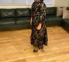 Teri Jon By Rickie Freeman Metallic Gown Women's Button-Up Self-Tie Dress