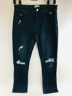 Ring of Fire Jeans Women's 16 Blue Slim Distressed Mid Rise Sustainable Denim
