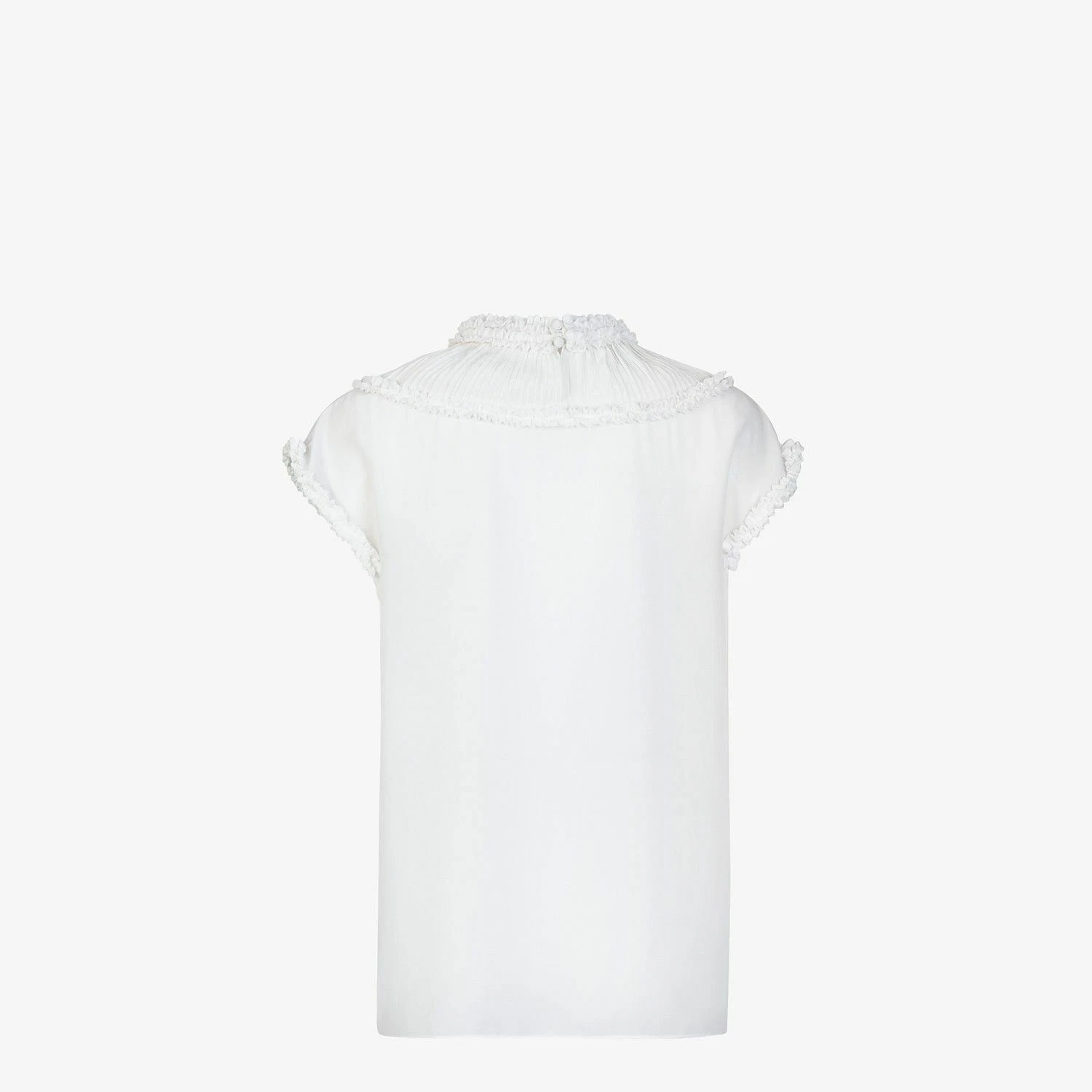 Fendi — FENDI 1690$ Silk White Top - Crepe De Chine, Gathered & Ruffled Collar & Sleeves