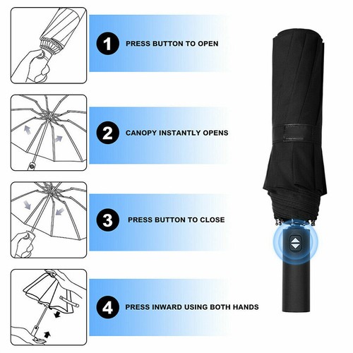 12Ribs Umbrella Strong Automatic Windproof Stormproof Compact Folding Umbrella - Picture 3 of 21