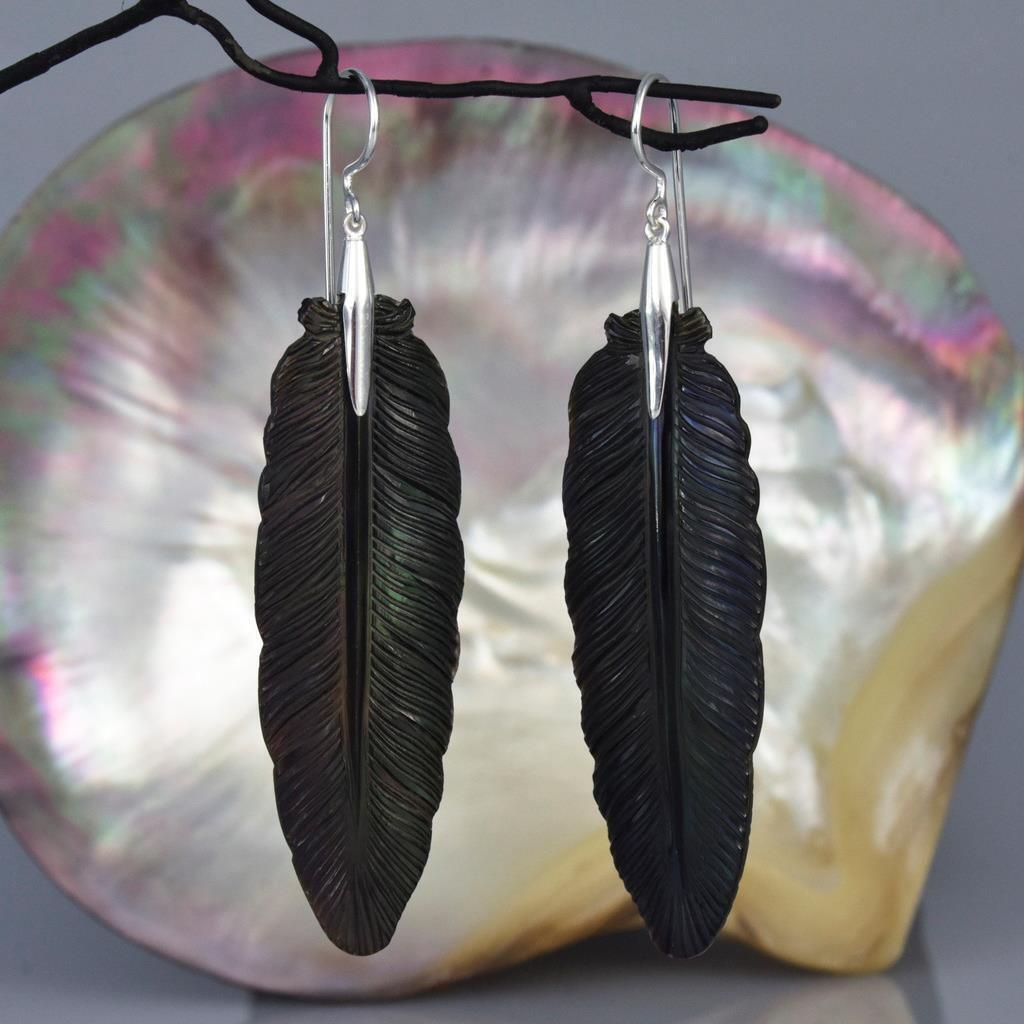 Pinna Feather Design Earrings Antiqued Sterling Silver Pinna Feather Design Earrings Antiqued Sterling Silver