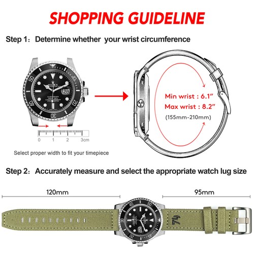 Canvas Quick Release Watch Band 18 20 22mm Military Fabric Watch Strap - Picture 25 of 39