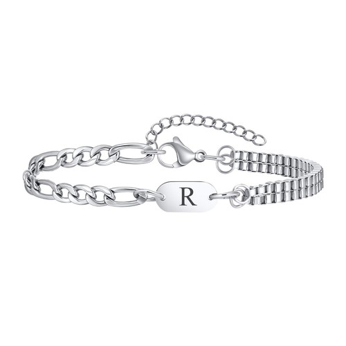 A-Z Initial Bracelets for Men Women, Never Fade Figaro Chain,Box Link Bracelets - Picture 15 of 23