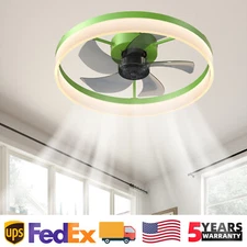 20 inch LED 3 Color Ceiling Fan Light Green Kit Flush Mount 6 Speeds Dimmable UL