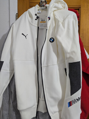 Puma BMW M Motorsport White Hoodie Full Zip Sweat Jacket Men's Size Small