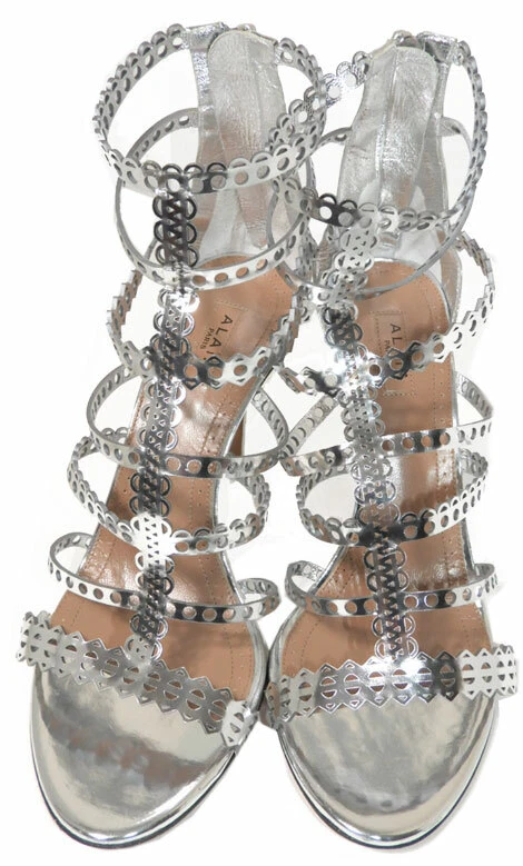 1290 Alaia Silver Eyelet Cut Out Gladiator Sandals Pumps 36.5 Shoes
