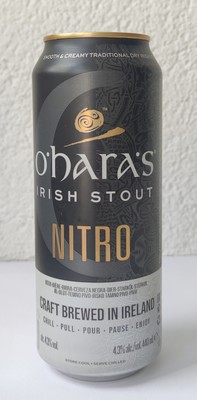 Empty Beer can: O'Hara's Irish Nitro Stout; 440 ml/14.9 fl oz; BOTTOM (Ireland)