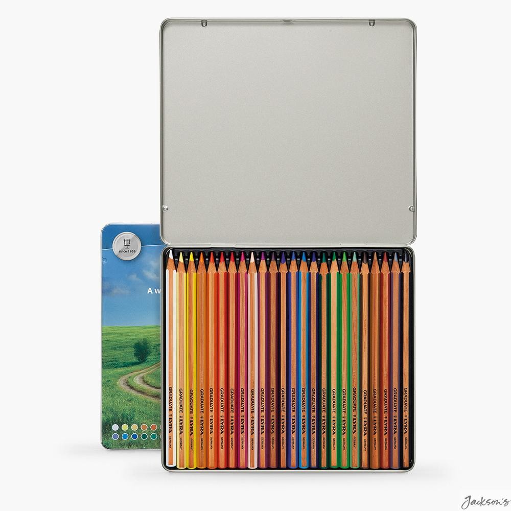 Lyra Graduate Coloured Pencil Set Metal Tin 24 Pieces For Drawing